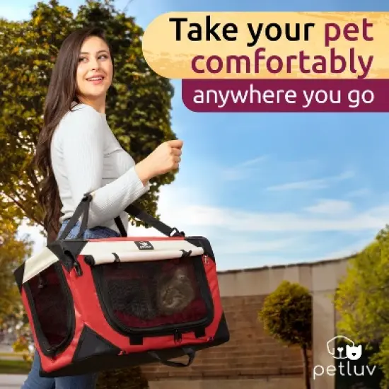 PetLuv Cat & Dog Stroller Foldable w/ Detachable Soft Pet Travel Carrier Fits 2 Cats or Medium Dog & Removable Plush Pillow Privacy Windows image {10}