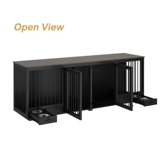 FUFU&GAGA 86.6" Dog Crate Furniture Wooden Dog Kennel with Room Divider and 2 Drawers image {2}