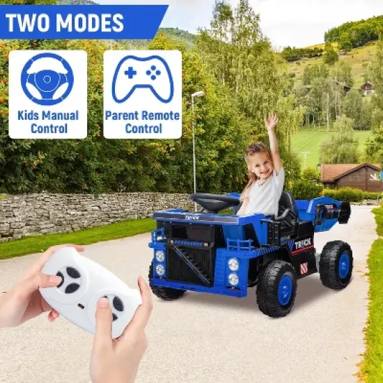 12V Kids Ride-On Dump Truck, RC Electric Construction Vehicle w/Dump Bed & Shovel, 4-Wheel Shock Absorption, for Boys & Girls image {3}