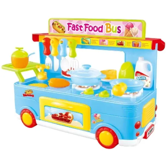 Ready! Set! Play! Link Little Chef 29 Piece Set, Fast Food Truck Bus Kitchen Toy, Food Pretend Play For Kids (Pink & Blue) image {5}