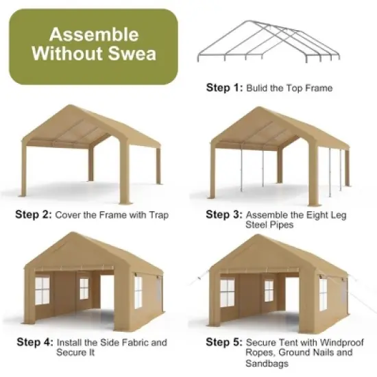 Garvee 13x20ft Carport -Portable Upgraded Garage，Heavy Duty Carport with 4 Roll-up Doors & 4 Ventilated Windows image {2}