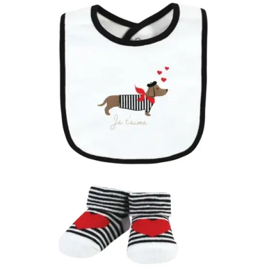 Hudson Baby Infant Girl Cotton Bib and Sock Set, Bonjour, One Size image {2}