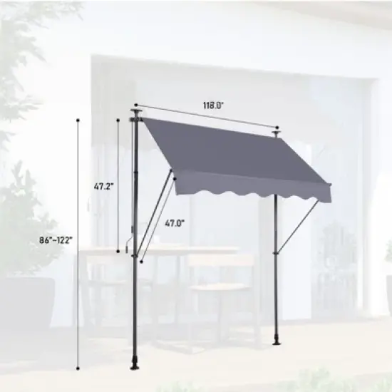 DSVIMOY Awnings, Manual Retractable Awning, 78'' Non-Screw Outdoor Sun Shade Cover with Protection for Backyard, Gary, 118"*47"*122' image {2}