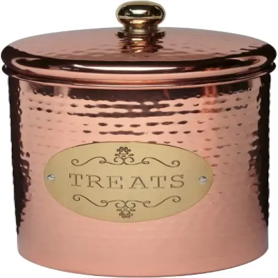 Amici Pet Copper Spaniel Treats Canister Decorative Hand Made Hammered Finish Metal Storage Container image {5}