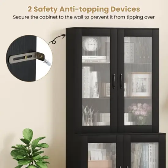 Costway Kitchen Pantry Cabinet with Translucent Fluted Doors & Adjustable Shelf image {5}