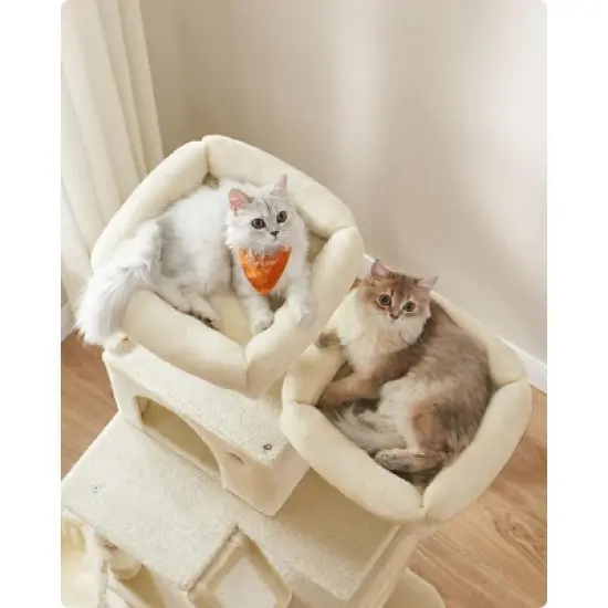 Feandrea 66.1/81.1"H Cat Tree Cat Tower for Indoor Cats, Plush Multi-Level Cat Condo with Scratching Posts, Perches, Caves, Hammock image {2}