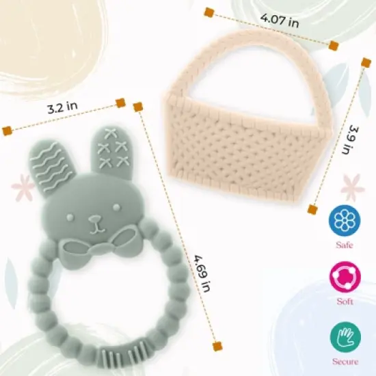 Easter Baby Teether Set Easter Bunny & Easter Basket Silicone Teethers, Cute Teething Toys Perfect Easter Gift Set for Soothing Babies Gums Boy & Girl image {3}