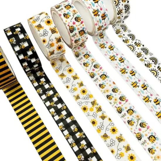 Wrapables Yellow Bees Washi Tape Set for Arts & Crafts, Scrapbooking, Stationery, Diary, Card Making (12 Rolls) image {3}