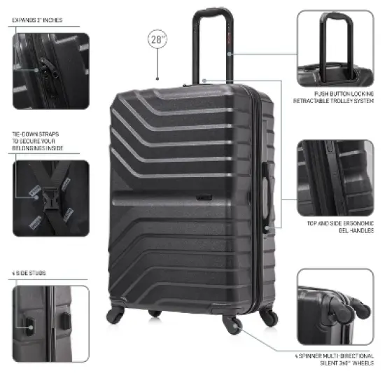 InUSA Aurum Lightweight Hardside Large Checked Spinner Suitcase - Black image {2}