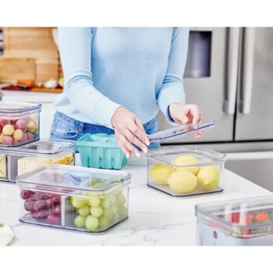 iDESIGN 5pc Recycled Plastic Refrigerator Organizer Bin Set with Lids image {3}