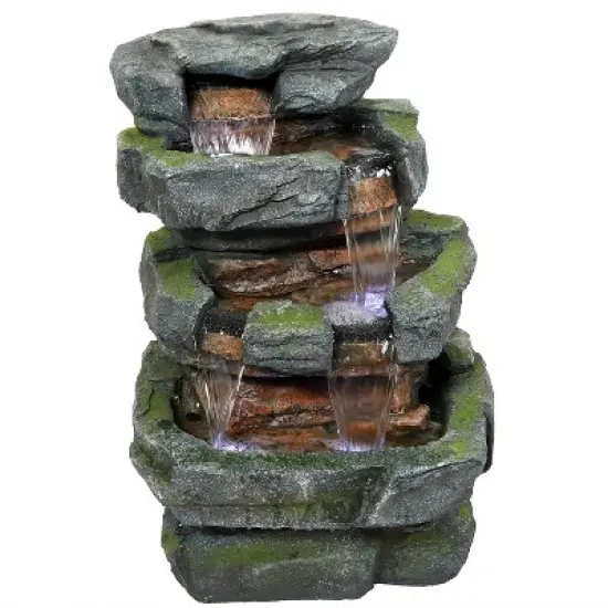 Sunnydaze 24"H Electric Polyresin and Fiberglass Tiered Stone Waterfall Outdoor Water Fountain with LED Lights image {7}