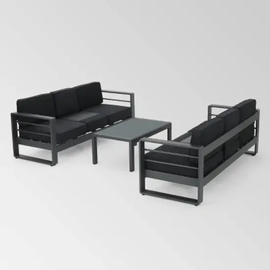 Cape Coral 3pc Metal Patio Sofa Set with Cushions - Gray/Dark Gray - Christopher Knight Home image {1}