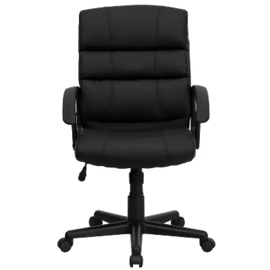 Emma and Oliver Mid-Back Black LeatherSoft Swivel Task Arm Office Chair with Accent Back image {8}