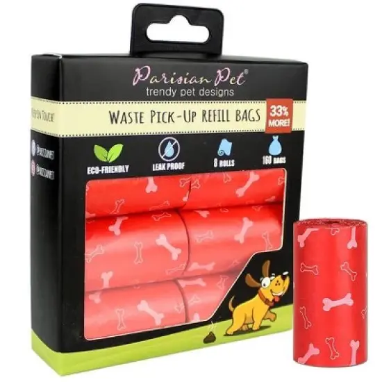 Parisian Pet 'Bones Design' Waste Bags - Strong, Convenient, Leak-Proof Dog & Cat Waste Bags, Eco-Friendly, Red image {2}
