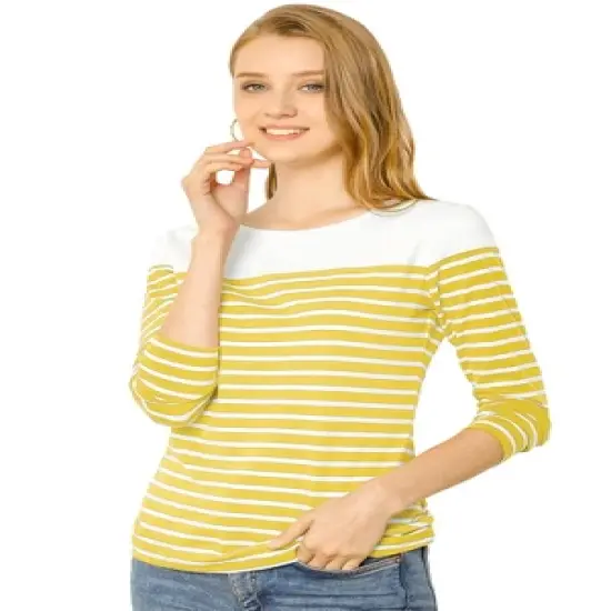 Allegra K Women's Color Block Long Sleeve Striped T-Shirt image {18}