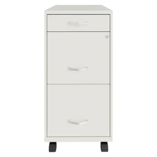 Space Solutions 18 Inch Wide Metal Mobile Organizer File Cabinet for Office Supplies and Hanging File Folders w/ Pencil Drawer & 3 File Drawers, White image {2}