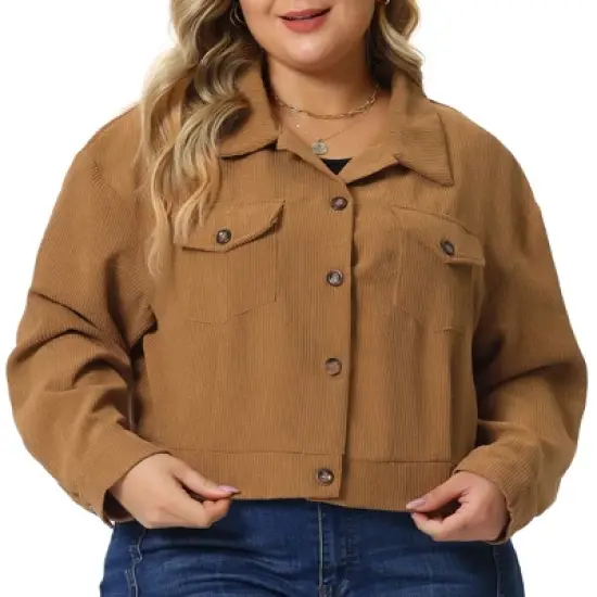 Agnes Orinda Women's Plus Size Lightweight Cropped Button Down Corduroy Shacket Jackets image {1}