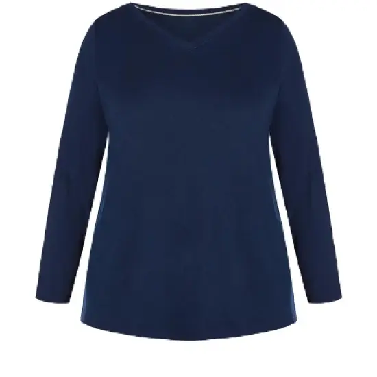 Women's Plus Size V Neck Essential 3/4 Sleeve Tee - navy | AVENUE image {2}