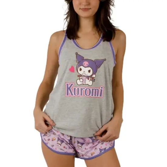 Kuromi Milkshake Women's Racer Back Tank Top & Dolphin Lounge Shorts Sleepwear Set image {4}