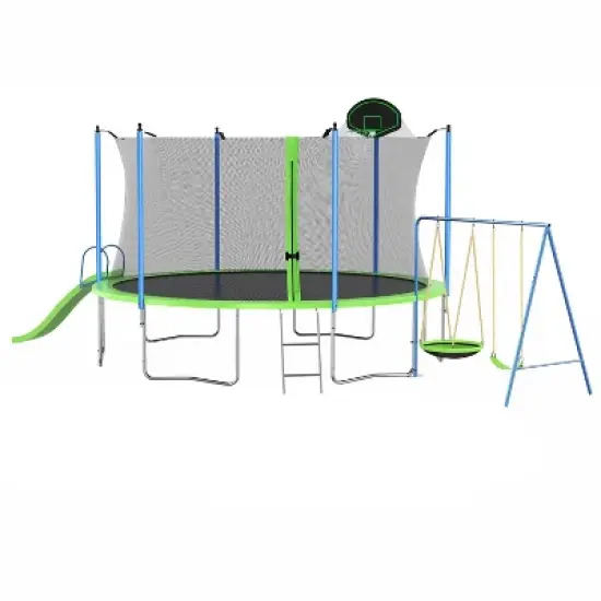 ELJGET 12/14 ft Trampoline with Slide & Swings, Recreational Trampoline with Basketball Hoop & Ladder, Outdoor Backyard Trampoline for Kids & Adults image {16}