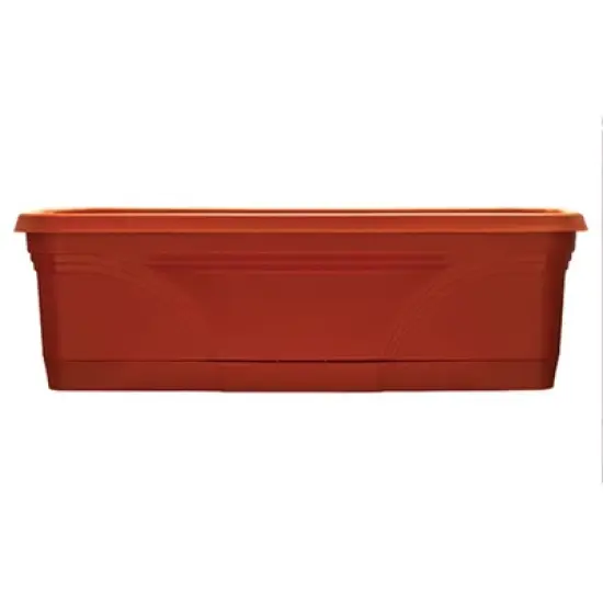 Southern Patio 36 Inch Rectangular Plastic Medallion Hanging Windowsill and Garden Box Planters with Drainage Holes, Terracotta (2 Pack) image {1}