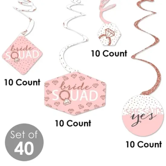 Big Dot of Happiness Bride Squad - Rose Gold Bridal Shower or Bachelorette Party Hanging Decor - Party Decoration Swirls - Set of 40 image {3}