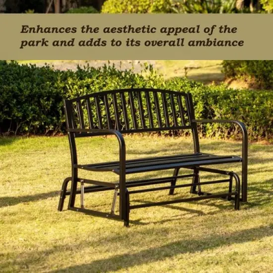 Gardenised Outdoor Black Steel Swing, Powder Coated Glider Bench, Loveseat Lawn Rocker Bench for Yard, Patio, Garden and Deck image {2}