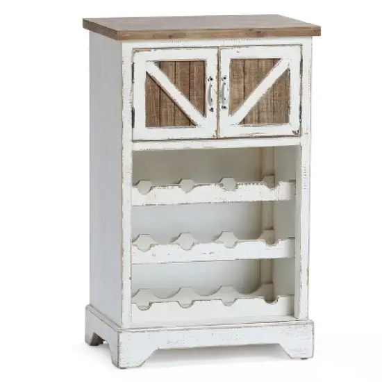 LuxenHome White and Natural Wood 2-Door Wine Cabinet image {8}