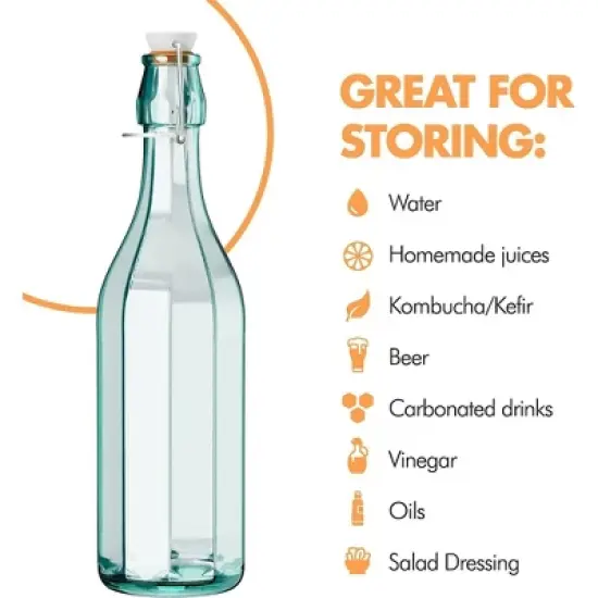 Amici Home Faceted Hermetic Glass Bottles, Eco-Friendly Swing Top Glass Bottles, Flip Top Glass Bottle with Airtight Cap, Dishwasher Safe (17 Oz) image {2}