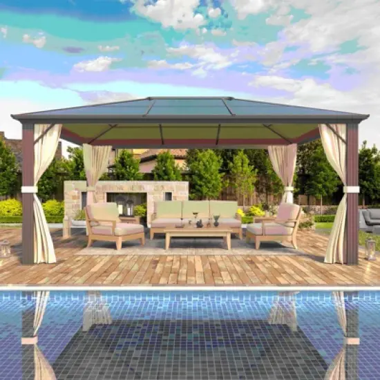 Erommy 10'x12' Outdoor Polycarbonate Hardtop Gazebo Curtains Aluminum Frame with Netting for Garden,Patio image {1}