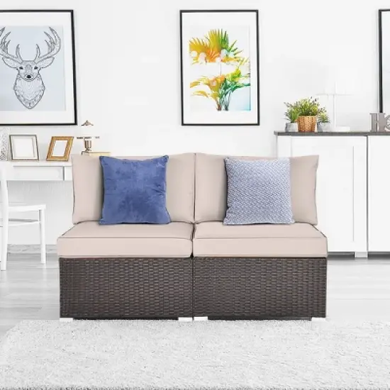 Tangkula 2PCS Patio Sectional Armless Sofas Outdoor Rattan Furniture Set w/ Cushions image {2}