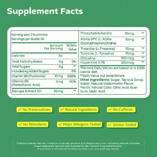 Think FOCO Kids Gummies (Watermelon, Ages 4+) Focus Supplement for Children - Kids Brain Health Support, Concentration, Learning, Memory and Attention image {7}