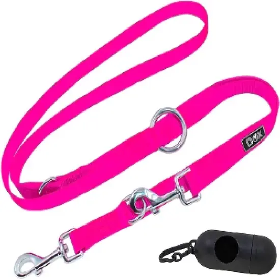DDOXX 6.6 ft 3-Way Adjustable Extra Medium Nylon Dog Leash - Pink image {1}