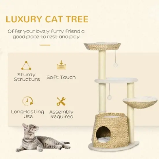 Chery Life 47" Cat Tree Kitty Activity Center, Cat Climbing Toy with Bed, Condo, Sisal Scratching Post, and Hanging Ball, Natural image {5}