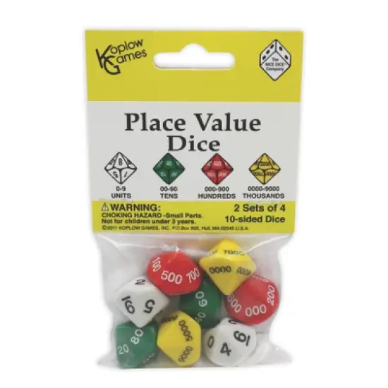 Koplow Games Place Value Dice, 2 Sets of 4 10-Sided Dice Per Pack, 6 Packs image {1}