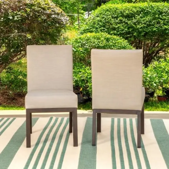 Captiva Designs 7pc Patio Dining Set Wood-look Rectangle Table & Cushioned Metal Chairs image {11}