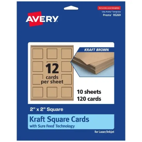 Avery Printable Square Business Cards with Sure Feed Technology, 2" x 2", Kraft Brown Cardstock, Print-to-the-Edge, Laser/Inkjet Cards, 120 Total image {8}