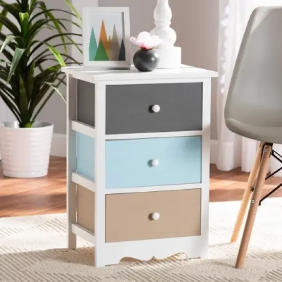 Kalila Wood 3 Drawer Nightstand White - Baxton Studio image {1}