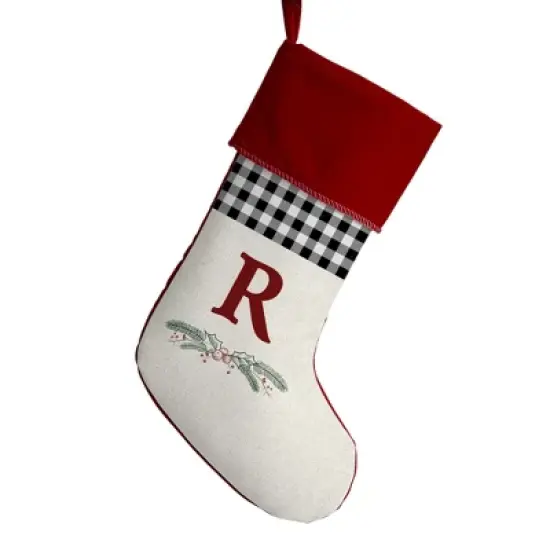 Personalization Mall Festive Foliage Initial Christmas Stocking, Burgundy image {19}