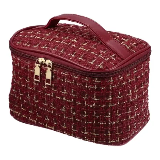 Unique Bargains Plaid Pattern Makeup Bag Cosmetic Travel Bag Woolen Large Makeup Bag for Women 1 Pc image {7}