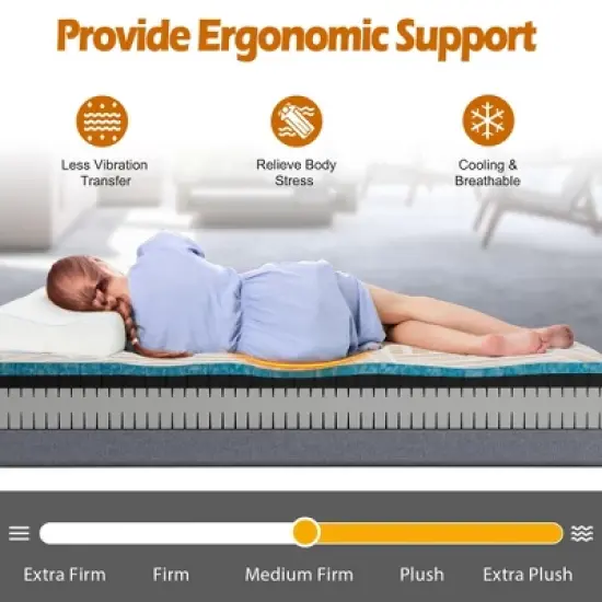 Costway 8&lsquo;&rsquo;/10'' Twin XL Cooper Adjustable Bed Memory Foam Mattress CertiPUR-US Certified image {7}