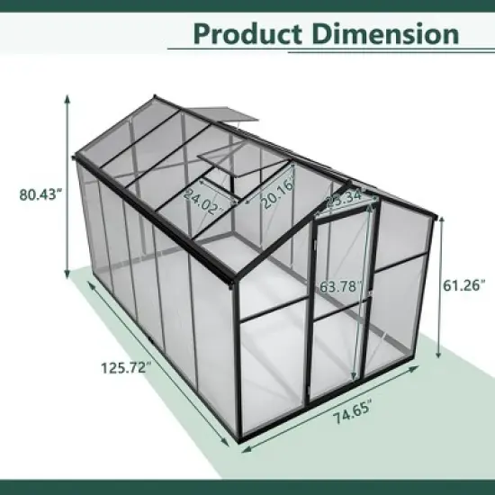 CAVINAS 6x8 ft Polycarbonate Greenhouse with Raised Base and Anchor Aluminum Heavy Duty Walk-in Greenhouses for Backyard image {4}
