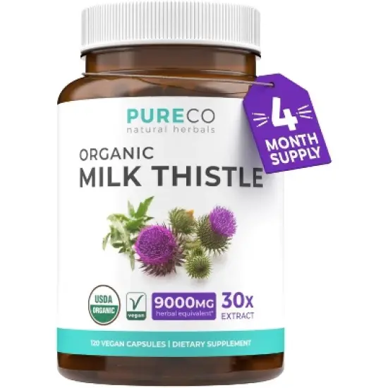 USDA Organic Milk Thistle Capsule, 80% Silymarin Supplement for Liver Support, 9,000mg Milk Thistle Extract for Liver Detox, Pure Co, 60 or 120ct image {7}