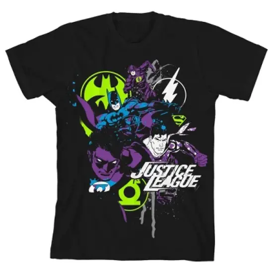 Justice League Splatter Art Black T-shirt Toddler Boy to Youth Boy image {6}