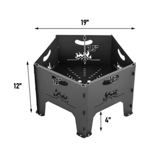 WELLFOR 18.5" Pentagon Collapsible Wood Burning Fire Pit With Storage Bag W-70670 Black image {5}