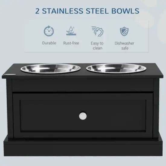 Gulches PawHut Large Elevated Dog Bowls with Storage Drawer - 11L Capacity - Black image {3}