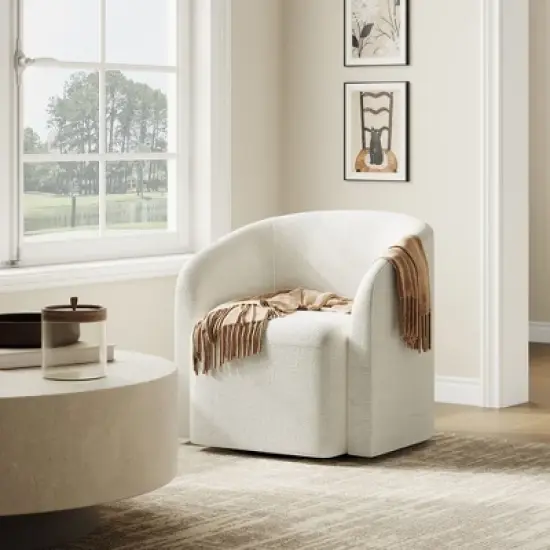 Green Swivel Barrel Accent Chair, Upholstered 360&deg; Rotating Armchair for Living Room, Bedroom, Office, or Waiting Area &ndash; No Assembly Needed image {7}