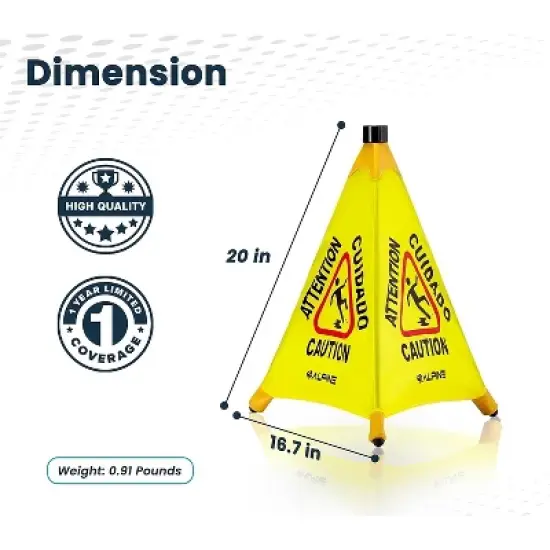 Alpine Industries Wet Floor Cone Sign 20"H Yellow 5/Pack (498-20-5pk) 498-20-5PK image {4}
