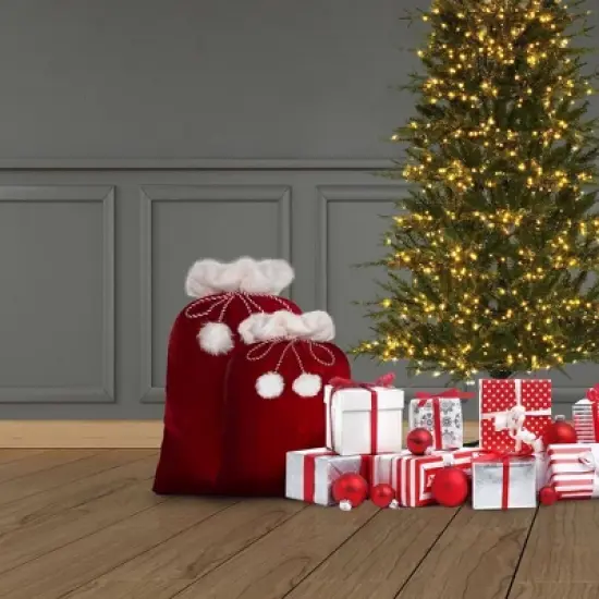 42in x 32in Deluxe Santa Bag Christmas Stocking Red/White - Haute Decor image {2}