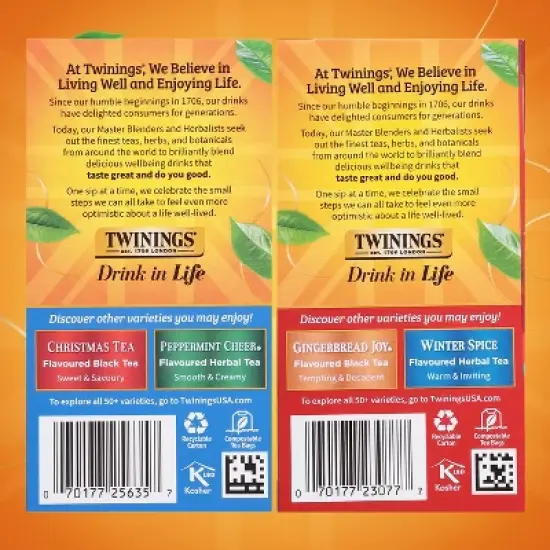 Twinings Holiday Sweet & Spicy Tea Variety 2-Pack &ndash; Caffeinated Christmas Tea and Caffeine-Free Winter Spice Herbal, Christmas Gift, 20 Tea Bags Ea image {1}
